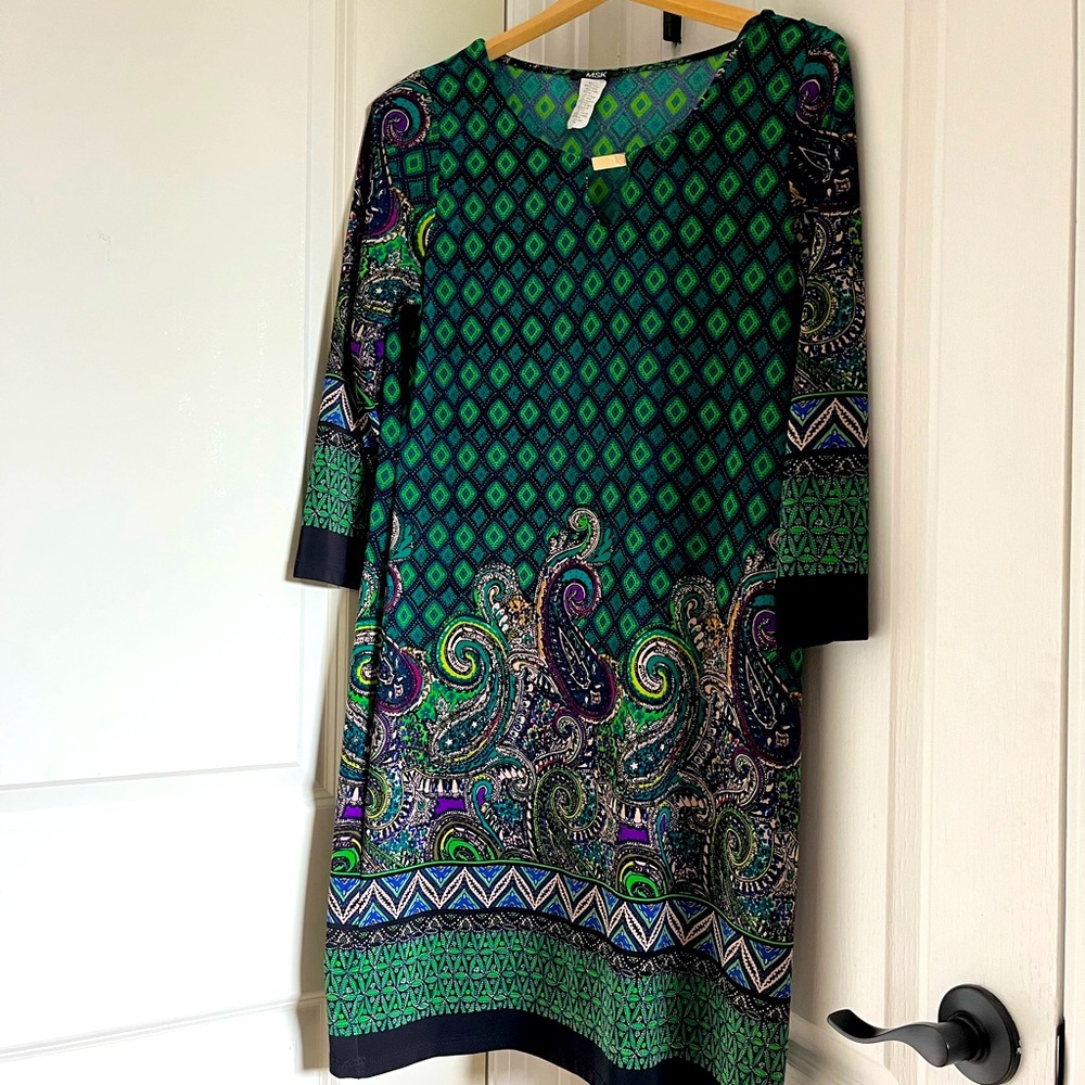 MSK - Long-sleeve dress - Black and Green - size M